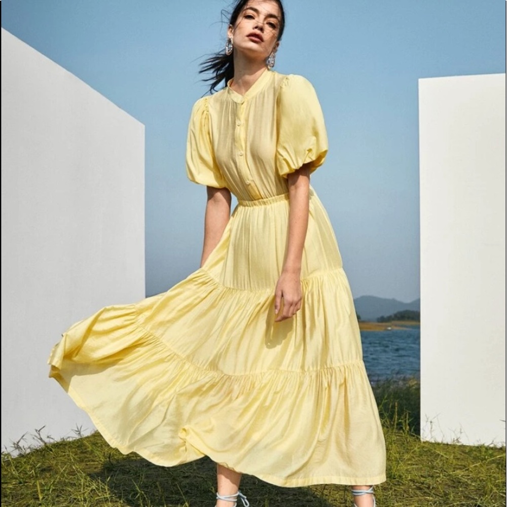 Pale Yellow Flounce hem dress maxi - Picture 6 of 7